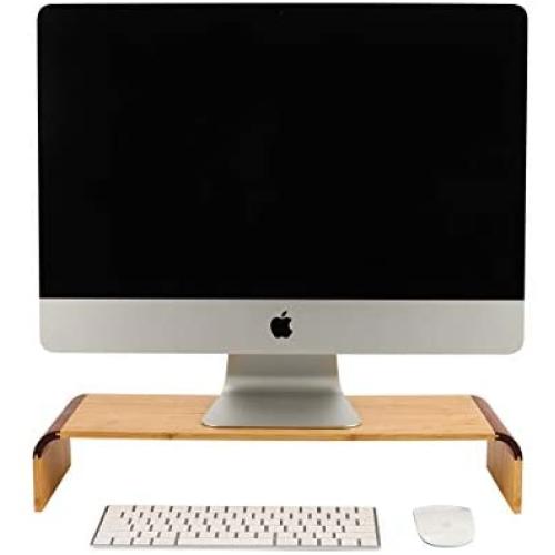 EasyPAG Bamboo Computer Monitor Stand 20.5 inch Desktop Monitor Riser with Silicone Anti-Slip Feet PC Keyboard Storage for Office, Home, School,1 Pack