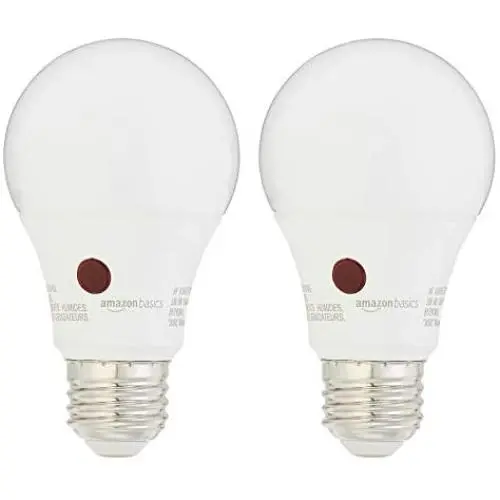 Amazon Basics 60 Watt Equivalent, Dusk to Dawn Sensor, Non-Dimmable, A19 LED Light Bulb - Soft White, 2-Pack