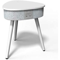 Portable Smart Side Table Bluetooth Speaker with Wireless Charger and USB Charging Dock, Modern Home Studio Smart Table Multifunctional (Cream)