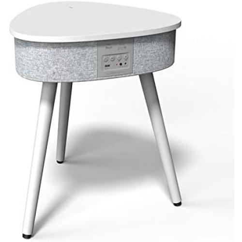 Portable Smart Side Table Bluetooth Speaker with Wireless Charger and USB Charging Dock, Modern Home Studio Smart Table Multifunctional (Cream)