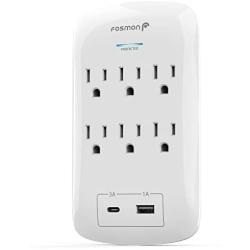 Fosmon 6 Outlet Surge Protector with 2 USB Charging Ports (1 USB-A, 1 Type C), 1225 Joules, ETL Listed, Multi Plug Outlets Extender, USB Wall Charger, 125V/15A/1875 Watt, for Home, Office