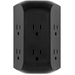 GE UltraPro 6-Outlet Surge Protector Adapter Spaced, 3-Prong Power Strip Wall Tap, Charging Station, Side Access, Black, 47822