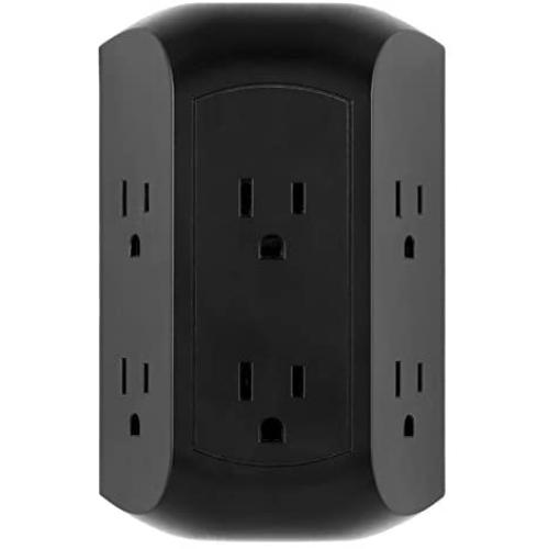 GE UltraPro 6-Outlet Surge Protector Adapter Spaced, 3-Prong Power Strip Wall Tap, Charging Station, Side Access, Black, 47822