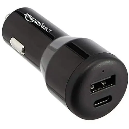Amazon Basics USB-C Car Charger with 18W USB-C Port and 12W USB-A Port