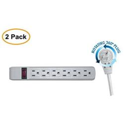6 Outlet Surge Protector 15A 120V with Flat Rotating Plug 6ft Power cord 3 Prong 6 Outlet Power Strip with 6 Feet Power Cable and 360 Degree Rotating Plug, Gray CNE471551 (2 Pack)