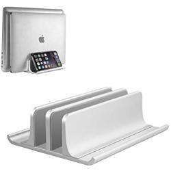 Vaydeer Double-Slot Adjustable Vertical Laptop Stand Newly Designed 2 Slot Aluminum Desktop Holder for All MacBook/Chromebook/Surface/Dell/iPad Up to 17.3 Inches - Silver