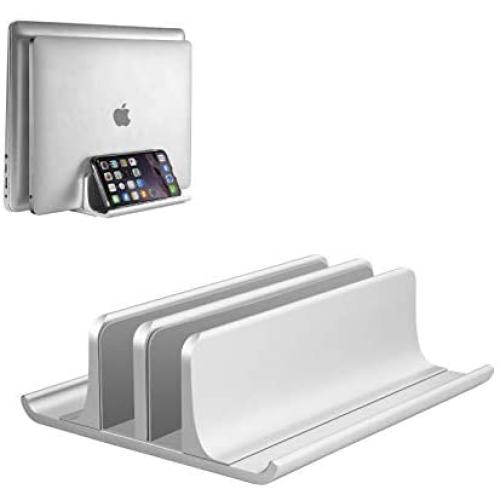 Vaydeer Double-Slot Adjustable Vertical Laptop Stand Newly Designed 2 Slot Aluminum Desktop Holder for All MacBook/Chromebook/Surface/Dell/iPad Up to 17.3 Inches - Silver