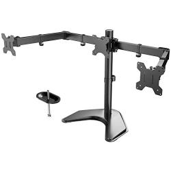 HUANUO Triple Monitor Stand - Free Standing Fully Adjustable Monitor Desk Mount - Tilts, Swivels, Rotates - Fits 3 LCD LED OLED Screens 13-24 Inches in Size, Each Arm Holds up to 22lbs