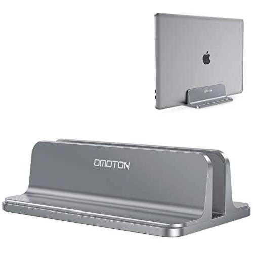 Vertical Laptop Stand [Adjustable Size], OMOTON Desktop Aluminum MacBook Stand with Adjustable Dock Size, Fits All MacBook, Surface, Chromebook and Gaming Laptops (Up to 17.3 inch), Gray