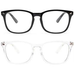 livho 2 Pack Blue Light Blocking Glasses, Computer Reading/Gaming/TV/Phones Glasses for Women Men,Anti Eyestrain & UV Glare (Light Blcak+Clear)