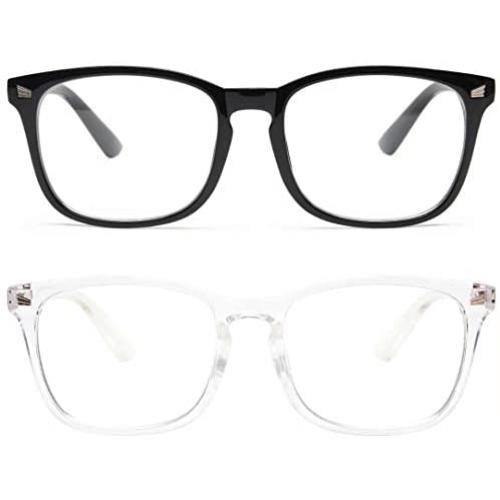 livho 2 Pack Blue Light Blocking Glasses, Computer Reading/Gaming/TV/Phones Glasses for Women Men,Anti Eyestrain & UV Glare (Light Blcak+Clear)
