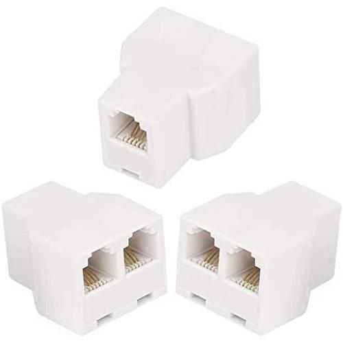 RJ11 6P4C 3Female Telephone Splitter Adapter Cable,Telephone Landline Cable Connector and Separator(3Pack，White)