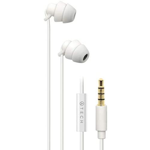 ATECH Ultra Flexible Silicon Sleeping Earbuds with Microphone Earplugs for ASMR, Insomnia, Snoring, Air Travel, Relaxation, Binaural, White