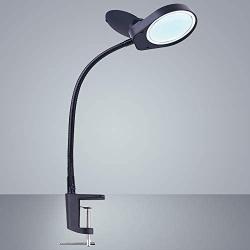 Psiven Dimmable Magnifying Glass with Light - Daylight Bright LED Magnifying Desk Lamp, Lighted Magnifier with Stand & Clamp - for Reading, Close Work, Task, Workbench, Crafts, Hobbies, Sewing - Black