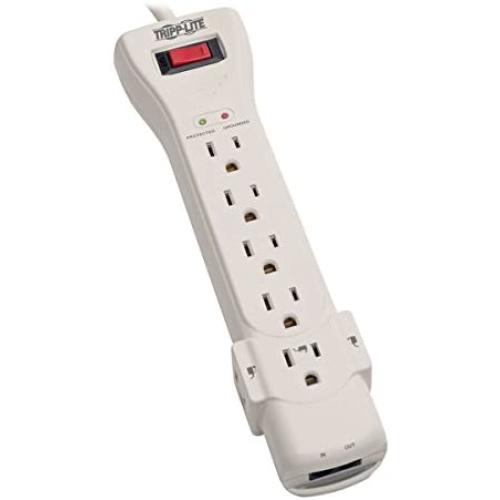 Tripp Lite 7 Outlet Surge Protector Power Strip, 15ft. Extra Long Cord, Right Angle Plug, Fax/Modem Protection, RJ11, 75K Insurance & (SUPER7TEL15)
