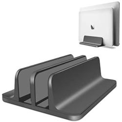 Vertical Laptop Stand Adjustable Desktop Aluminum MacBook Stand with Adjustable Dock Size, Fits All MacBook, Surface, Chromebook and Gaming Laptops (Up to 17.3 inch) (Black)