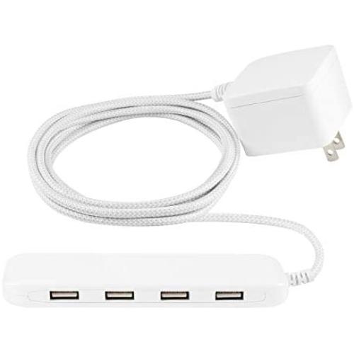 GE Ultra Pro 4 Port USB Extension Cord Power Strip, 6 Ft Braided Cord, 24W Total Power, For iPhone 12/11/Pro/Max/XS/XR/X/8, iPad Pro, Samsung Galaxy S21/S10/S9/Plus, Google Pixel 5/C/3/2/XL, 44139