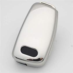 Royalfox(TM) Luxury Chrome Soft TPU Remote Key Fob case Cover for Audi Folding flip Key, Audi A1 A3 A4 A5 A6 Q3 Q5 Q7 TT S3 R8 (Silver with Black)