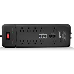 Digital Energy 15-ft Heavy Duty 10-Outlet 3500 Joules Surge Protector Power Strip, 15 Foot Long Extension Cord, Two USB Charging Ports, Coaxial, Phone Protection, ETL Listed. 15 AMP, Black