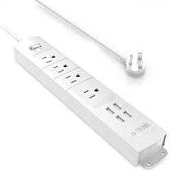 Power Strip Flat Plug, TROND Surge Protector with 4 Outlets & 4 USB Ports, 3ft Short Cord, Wall Mount, Compact and Slim for Home Office Desktop Nightstand Kitchen, White