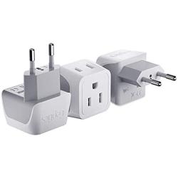 European Travel Plug Adapter by Ceptics Europe Power Adaptor Charger Dual Input - Ultra Compact - Light Weight - USA to any Type C Countries such as Italy, Iceland, Austria and More (CT-9C)