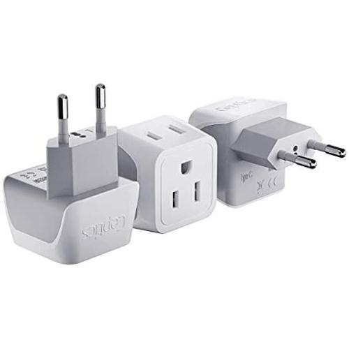 European Travel Plug Adapter by Ceptics Europe Power Adaptor Charger Dual Input - Ultra Compact - Light Weight - USA to any Type C Countries such as Italy, Iceland, Austria and More (CT-9C)