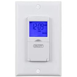 BN-LINK 7 Day Programmable In-Wall Timer Switch for Lights, fans and Motors, Single Pole and 3 Way (Compatible with SPDT) Both Use, Neutral Wire Required, White (Blue Backlight)