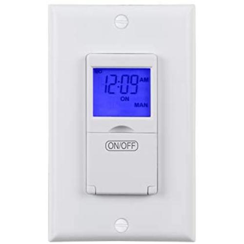 BN-LINK 7 Day Programmable In-Wall Timer Switch for Lights, fans and Motors, Single Pole and 3 Way (Compatible with SPDT) Both Use, Neutral Wire Required, White (Blue Backlight)