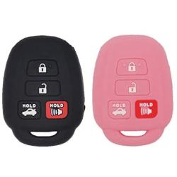 LemSa 2 Pack Keyless Entry Remote Car Key Fob Outer Shell Cover Soft Rubber Silicone Protector Keyless Jacket Case for Toyota Camry Avalon Corolla RAV4 Highlander Venza HYQ12BDM, Black Pink