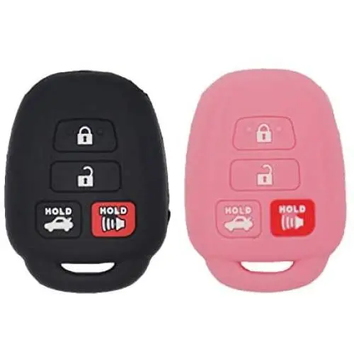 LemSa 2 Pack Keyless Entry Remote Car Key Fob Outer Shell Cover Soft Rubber Silicone Protector Keyless Jacket Case for Toyota Camry Avalon Corolla RAV4 Highlander Venza HYQ12BDM, Black Pink