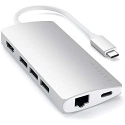 Satechi Aluminum Multi-Port Adapter V2-4K HDMI (60Hz), Gigabit Ethernet, USB-C Pass-Through, SD/Micro Card Readers, USB 3.0 - Compatible with 2020 MacBook Pro, 2020 MacBook Air (Silver)