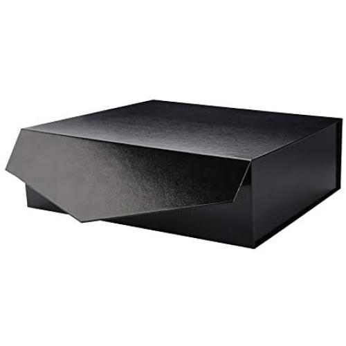 PACKHOME Gift Box 14x9.5x4.5 Inches, Large Gift Box with Lid, Groomsman Box, Sturdy Storage Box, Collapsible Gift Box with Magnetic Closure (Glossy Black with Embossing)
