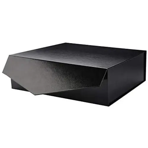 PACKHOME Gift Box 14x9.5x4.5 Inches, Large Gift Box with Lid, Groomsman Box, Sturdy Storage Box, Collapsible Gift Box with Magnetic Closure (Glossy Black with Embossing)
