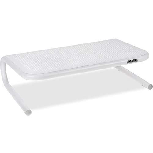 Allsop Metal Art Jr. Monitor Stand, 14-Inch wide platform holds 40 lbs with keyboard storage space – White (31881)