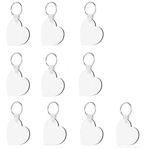 Fbaby 10pcs DIY Sublimation Double-Sided Heat Transfer Keychain Blanks Wooden Hard Board Key Rings White Blank MDF Key Chain for Heat Press (Heart-Shaped)