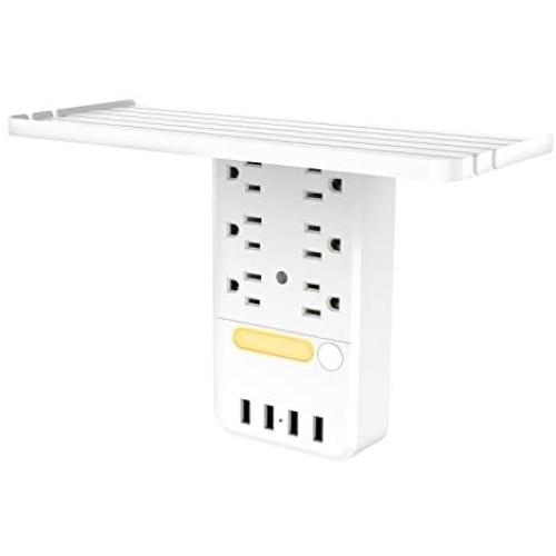 6 OUTLETS & 4 USB PORTS Surge Protector Wall Outlet, Just plug-in wall plug to power any smartphone including Phone and Android, lamps, laptops, hair dryer or other electronic.