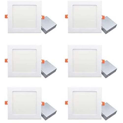 ANC 6 inch 120V IC Rated LED Recessed Low Profile Square Panel Light, Dimmable Wafer Light, 12W 5000K 900lm Canless Downlight, ETL Listed 6 Pack