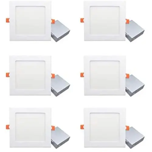 ANC 6 inch 120V IC Rated LED Recessed Low Profile Square Panel Light, Dimmable Wafer Light, 12W 5000K 900lm Canless Downlight, ETL Listed 6 Pack