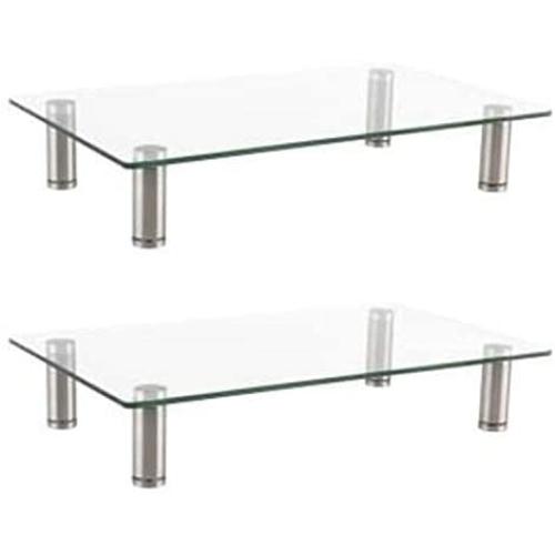 WALI Tempered Glass Monitor Riser Desktop Stand Height Adjustable Table Top for Flat Screen LCD LED TV, Laptop, Notebook, Display (GTT01-2), 2 Pack