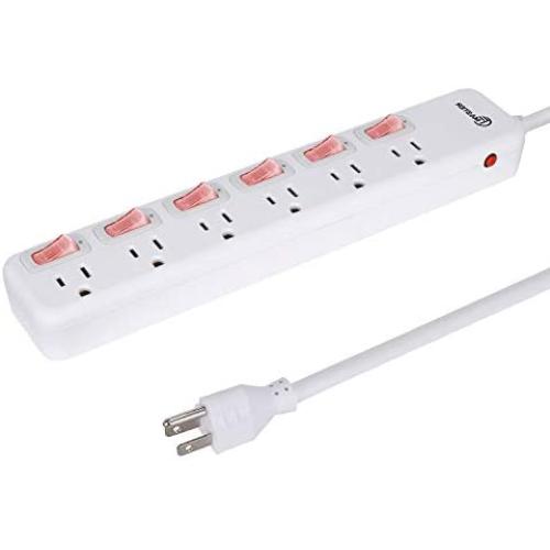 Power Strip Surge Protector with Individual Switches, 6 ft Long Extension Cord,ETL Certification, 1875W / 15A / 125V Wall-Mounted for Office Dormitory Kitchen Home Theater