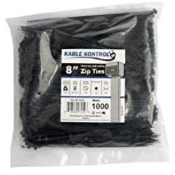 Kable Kontrol Black Zip Ties – 8” Inch Long – 18 Lbs Tensile Strength – 1000 Pcs/Pack - UV resistant Nylon | Multipurpose | Self-Locking Cable Management Wire Wraps