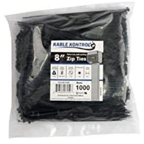 Kable Kontrol Black Zip Ties – 8” Inch Long – 18 Lbs Tensile Strength – 1000 Pcs/Pack - UV resistant Nylon | Multipurpose | Self-Locking Cable Management Wire Wraps