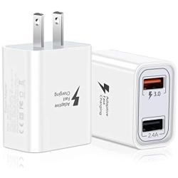 Fast 3.0 Wall Charger, Pofesun 2 Pack 30W Fast Charge 3.0 USB Wall Charger with Dual Ports Portable Power Adapter Compatible for iPhone 11 Pro Max Xs Max XR X 8 Plus,Samsung Galaxy-White,White