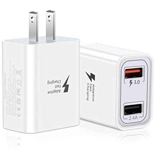 Fast 3.0 Wall Charger, Pofesun 2 Pack 30W Fast Charge 3.0 USB Wall Charger with Dual Ports Portable Power Adapter Compatible for iPhone 11 Pro Max Xs Max XR X 8 Plus,Samsung Galaxy-White,White