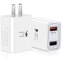 Fast 3.0 Wall Charger, Pofesun 2 Pack 30W Fast Charge 3.0 USB Wall Charger with Dual Ports Portable Power Adapter Compatible for iPhone 11 Pro Max Xs Max XR X 8 Plus,Samsung Galaxy-White,White