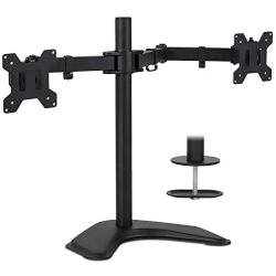 Mount-It! Dual Monitor Stand | 2 Monitor Mount Fits 19 20 21.5 24 27 29 32 Inch Computer Screens | Free Standing and Grommet Bases | Two Heavy Duty Tilt Swivel Height Adjustable Arms | VESA Compatible