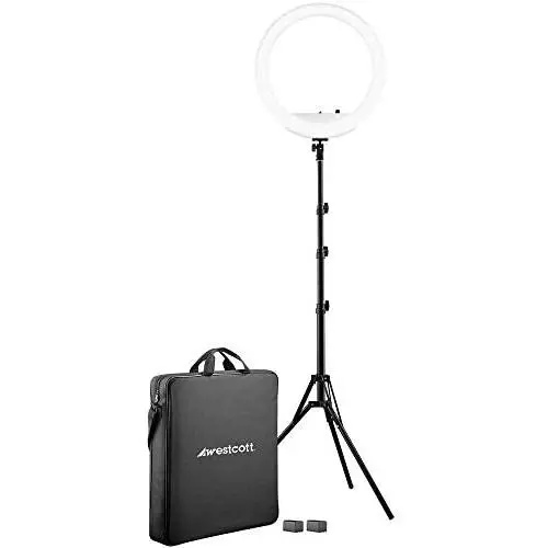 Westcott 18” Bi-Color LED Ring Light Kit with Batteries and Stand Professional Studio Continuous Lighting for Photography, Video Conferencing, and Video Production