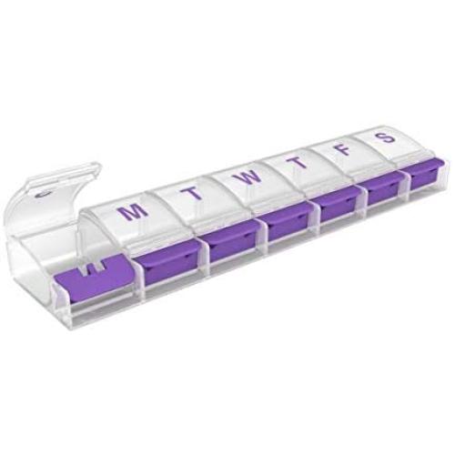 Ezy Dose Push Button (7-Day) Pill, Medicine, Vitamin Organizer Box | Weekly, Daily Planner | Large Compartments | Arthritis Friendly | Clear Lids