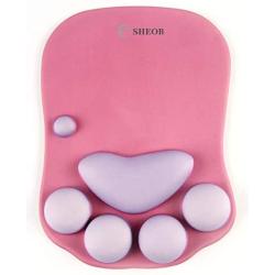 Cat Paw Mouse Pad with Wrist Support Soft Silicone Wrist Rests Wrist Cushion Comfort Mouse Pad Computer Mouse Mat Desk Decor Green(10.7x7.8x0.9) (Rose Red)