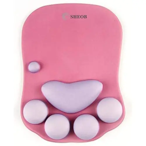 Cat Paw Mouse Pad with Wrist Support Soft Silicone Wrist Rests Wrist Cushion Comfort Mouse Pad Computer Mouse Mat Desk Decor Green(10.7x7.8x0.9) (Rose Red)